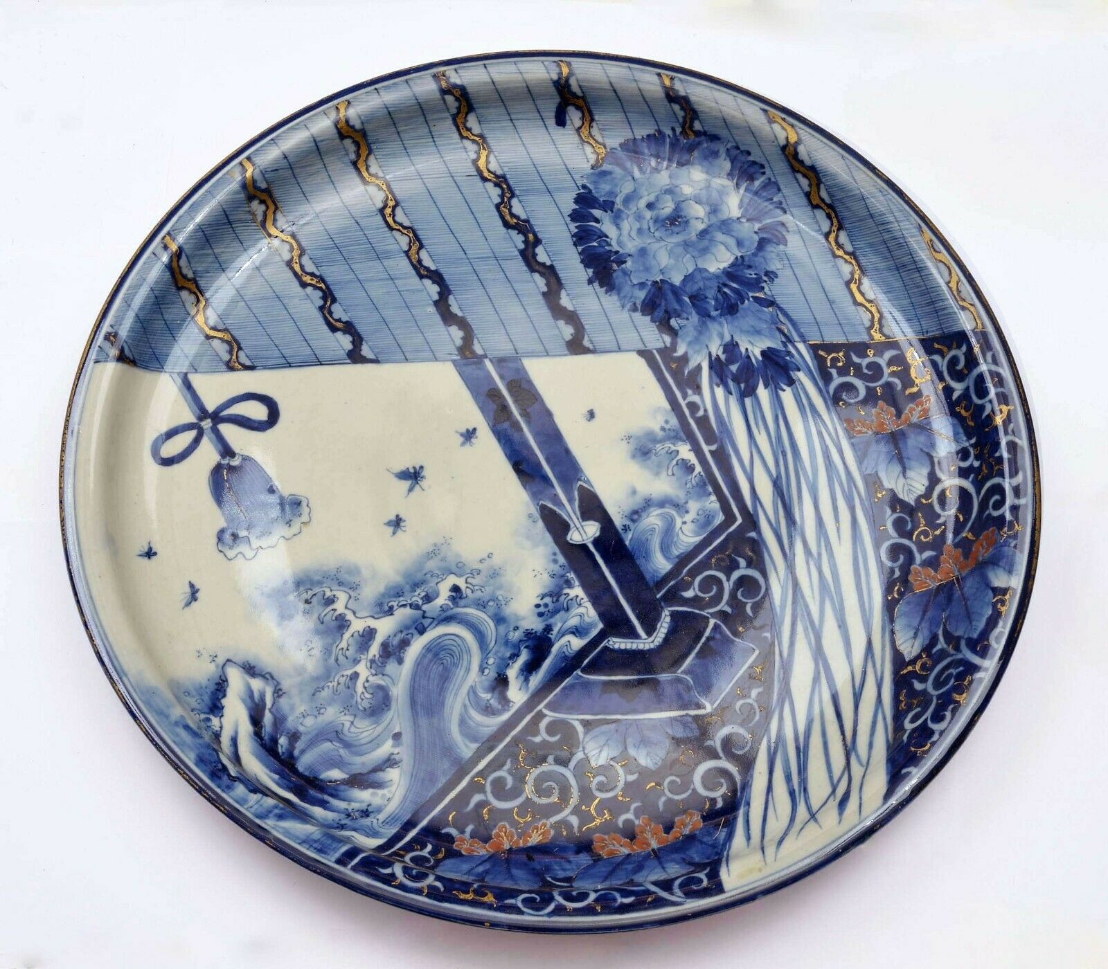 1900's Japanese Blue & White Imari Arita Porcelain Plate Charger 18.5" 47cm Wide